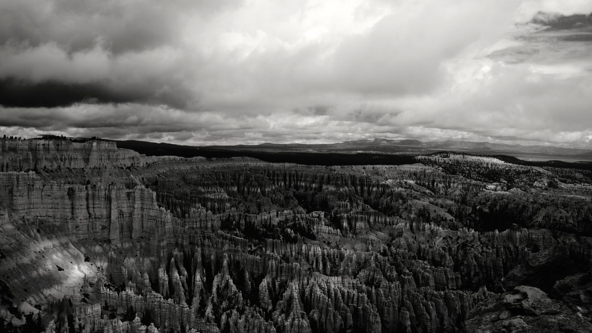 Schwarz-Weiß Foto vom Zion Canyon